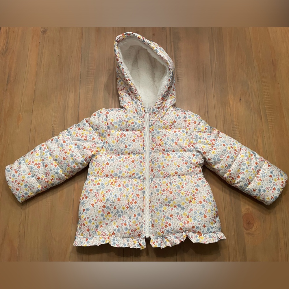 3T toddler girls puffer jacket with fleece lined hood
